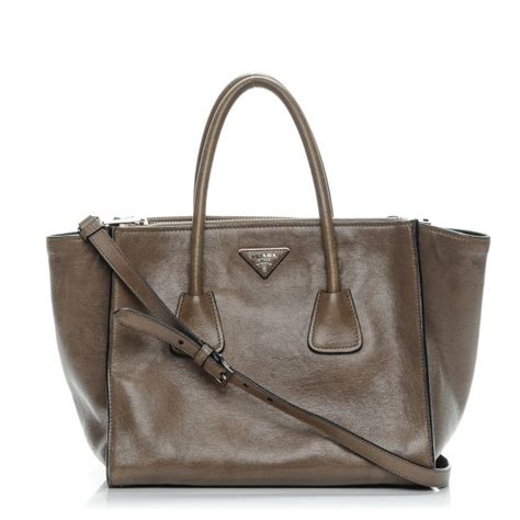 PRADA Glace Calf Twin Pocket Tote Argilla 